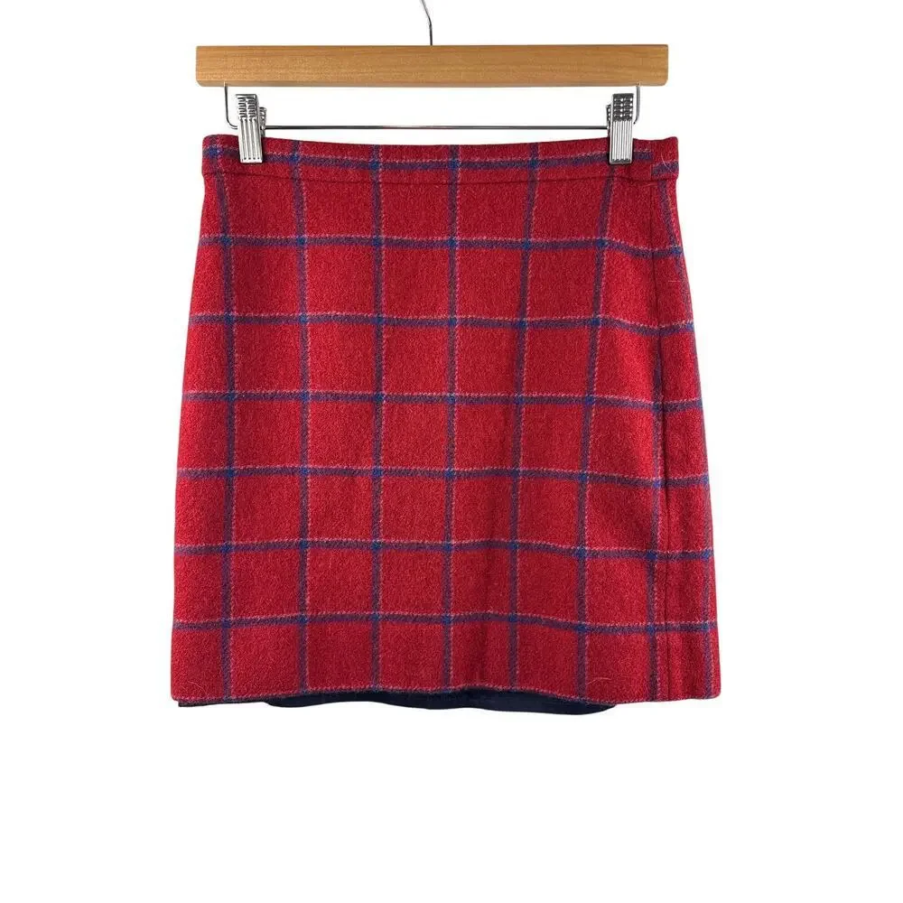 Women’s J.Crew Size 4 Red w/ Blue & Pink Plaid Tweed Mini Skirt